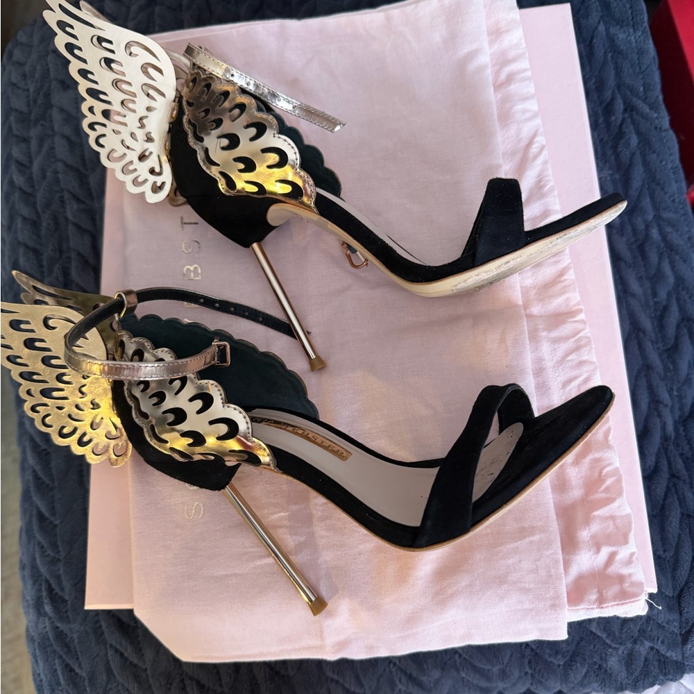 Sophia Webster Black and Gold Angel Wing Sandals